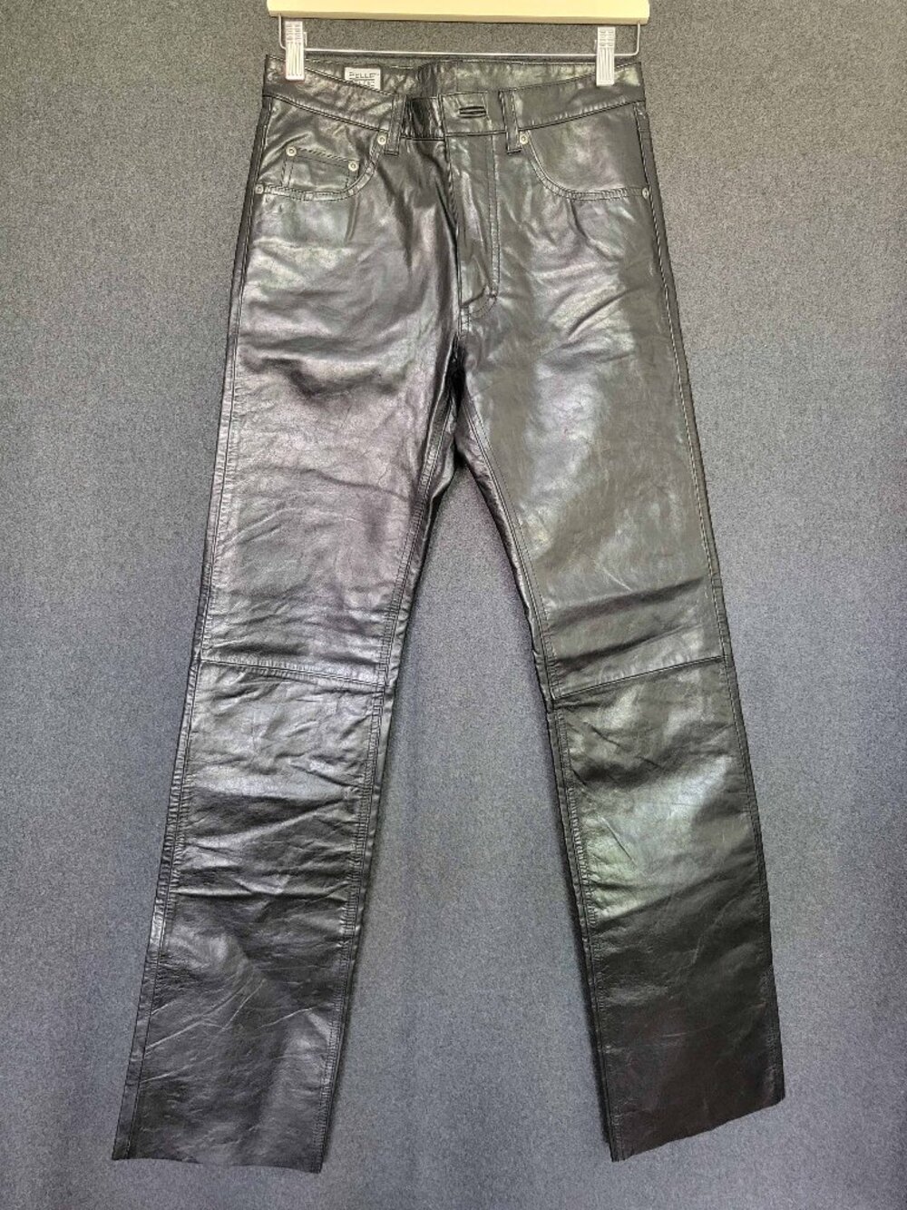 90s Wilsons Pelle Studio Black Shiny Leather Moto Pants 30x33 Rocker Biker Goth